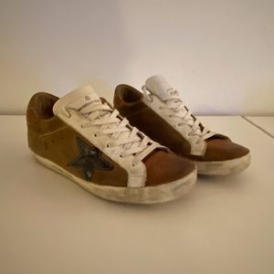 Golden Goose size 38 / 7.5 brown tan leather superstar sneakers AUTHENTIC
